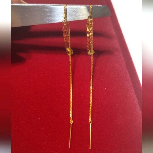 18k Saudi Real Gold  Tictac Dangling Earrings - Picture 5 of 7